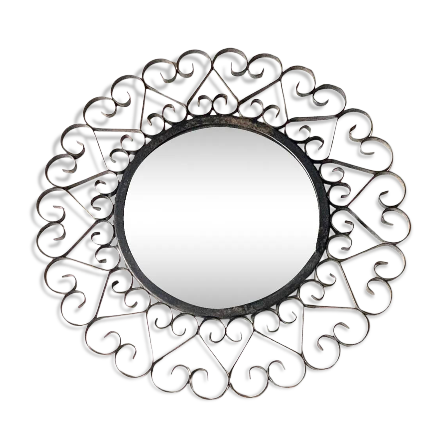 Chaty Vallauris round black metal mirror, 1960s