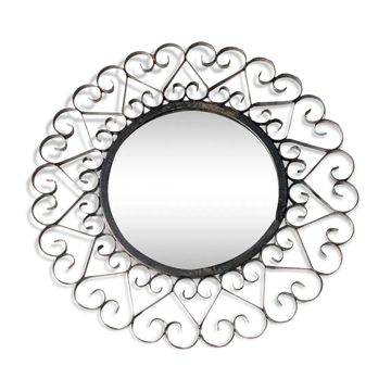Chaty Vallauris round black metal mirror, 1960s