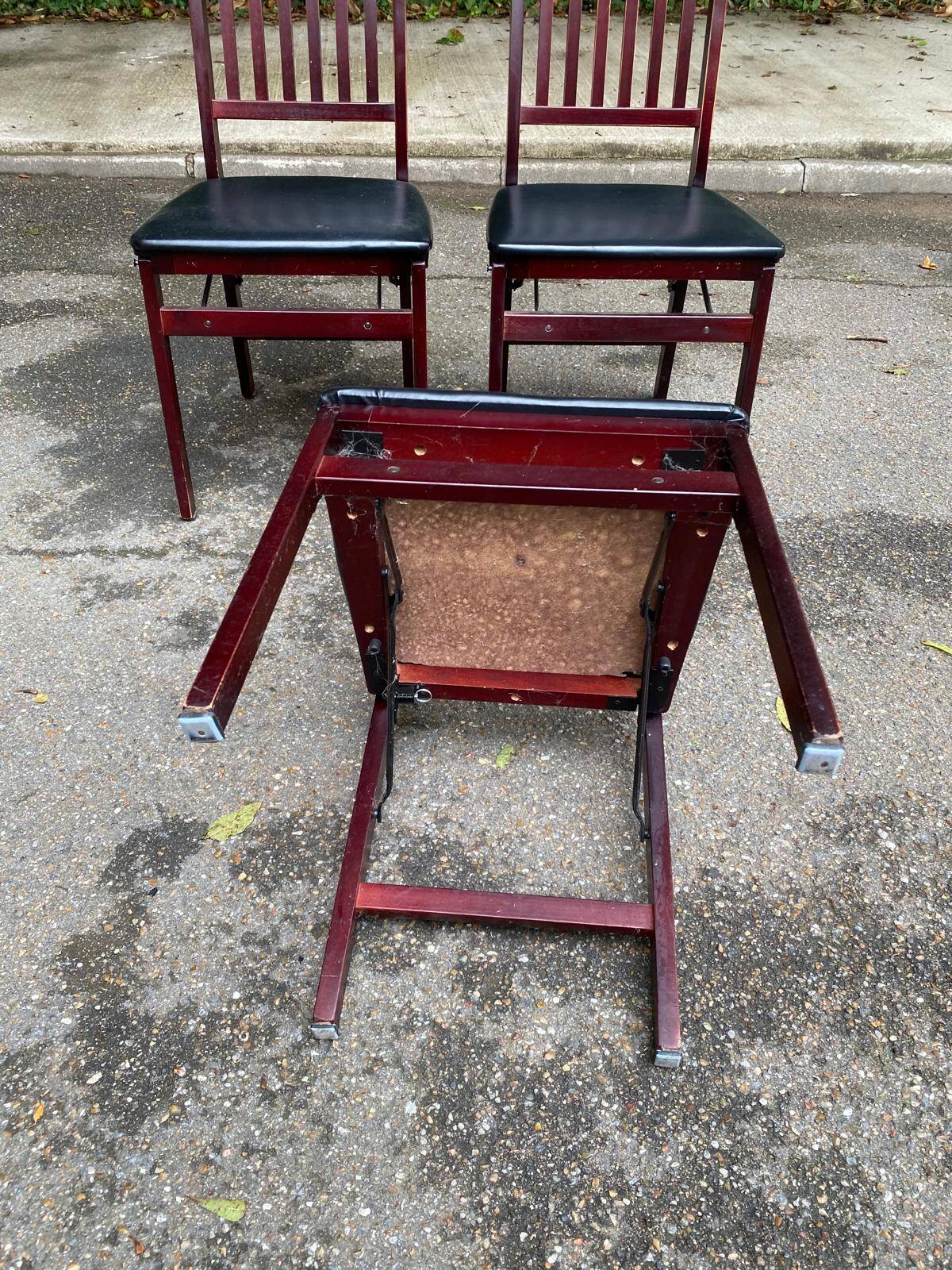 3 Scandinavian design chairs from the 1970s, solid wood, burgundy and black leather