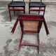 3 Scandinavian design chairs from the 1970s, solid wood, burgundy and black leather