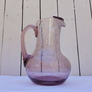 Blown glass pitcher with bubbles, Biot glassware style, vintage.