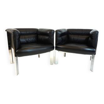 Set de 2 fauteuils en cuir Interlude par Marco Zanuso, Poltrona Frau