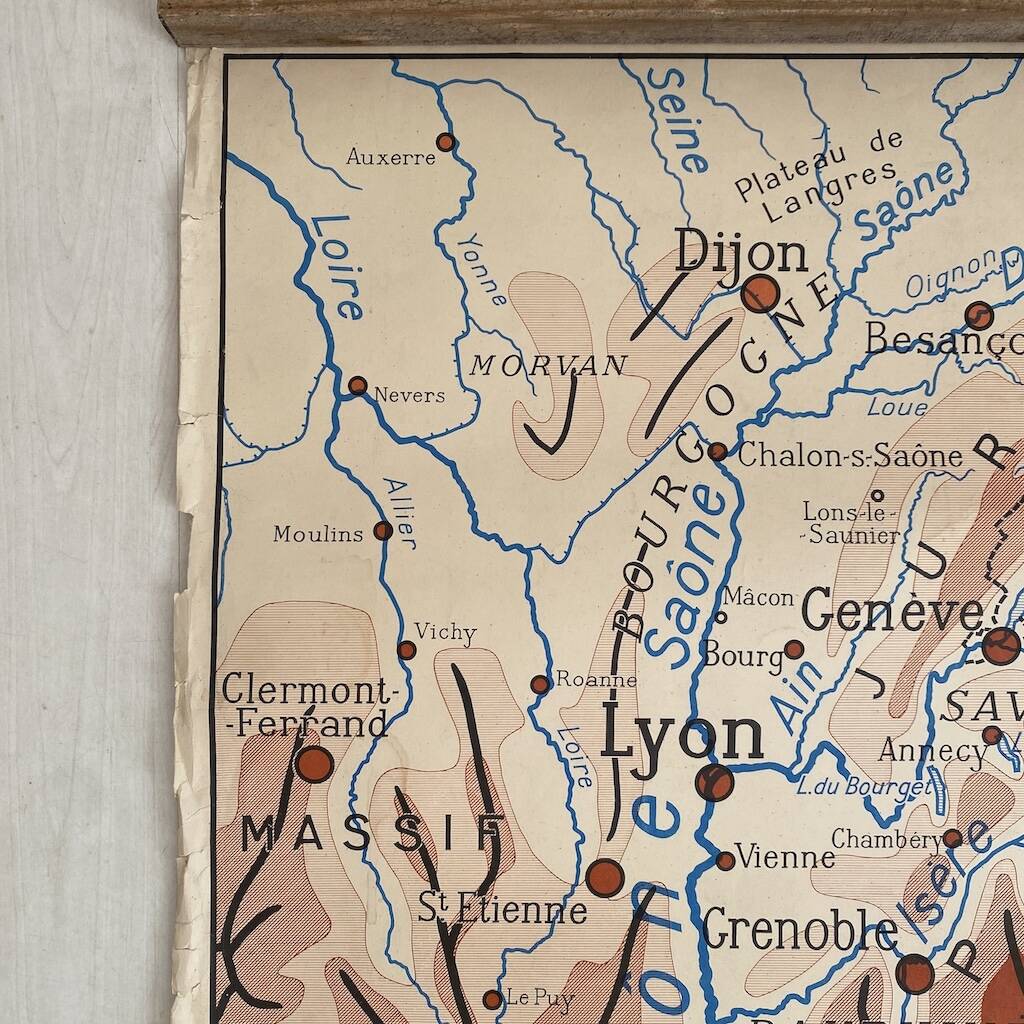 Vintage school map 1950 double-sided "The Garonne / the Rhône"