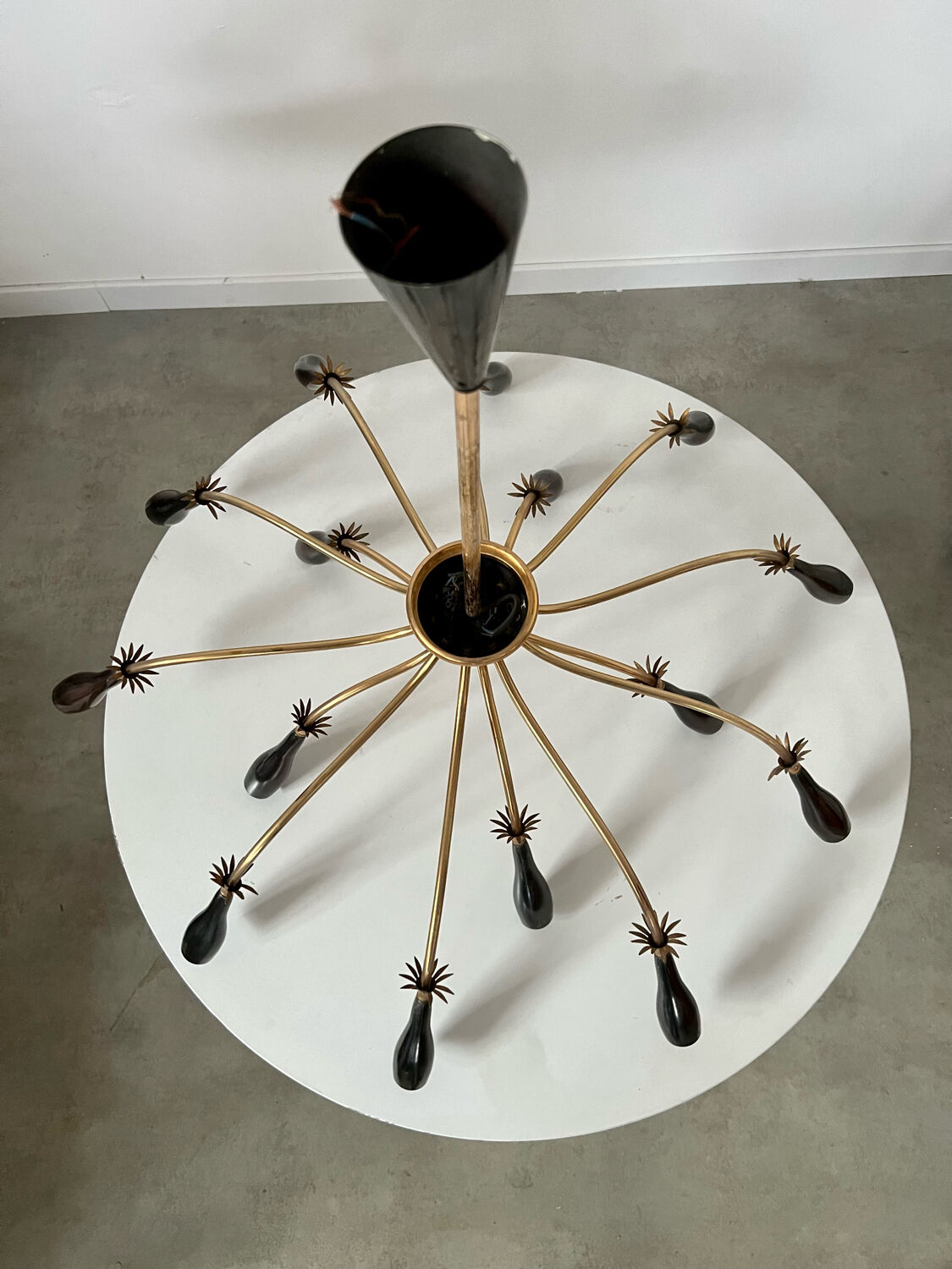 Old spider chandelier Italian metal, vintage Sputnik lamp 15 lights