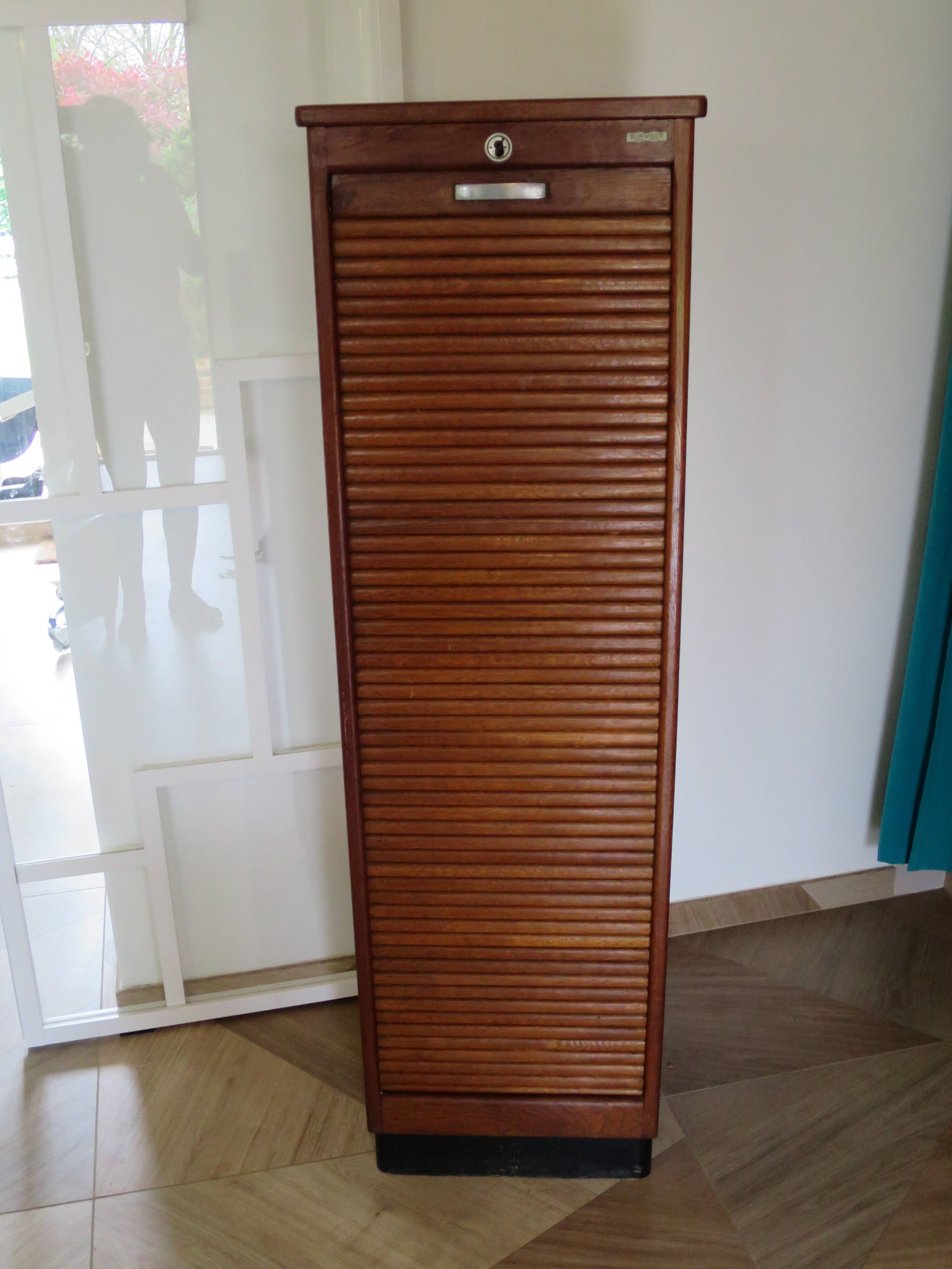 Burwood oak curtain file cabinet, 1960s