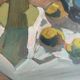 Original Modernist artwork still life with fruits and blue teapot 1950s