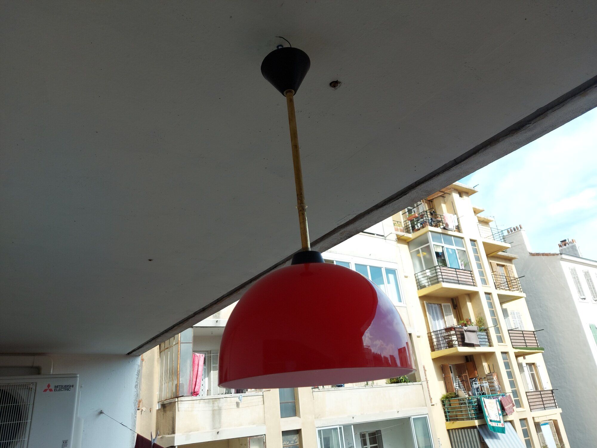 Vintage hanging lamp in red opaline of the 50/60