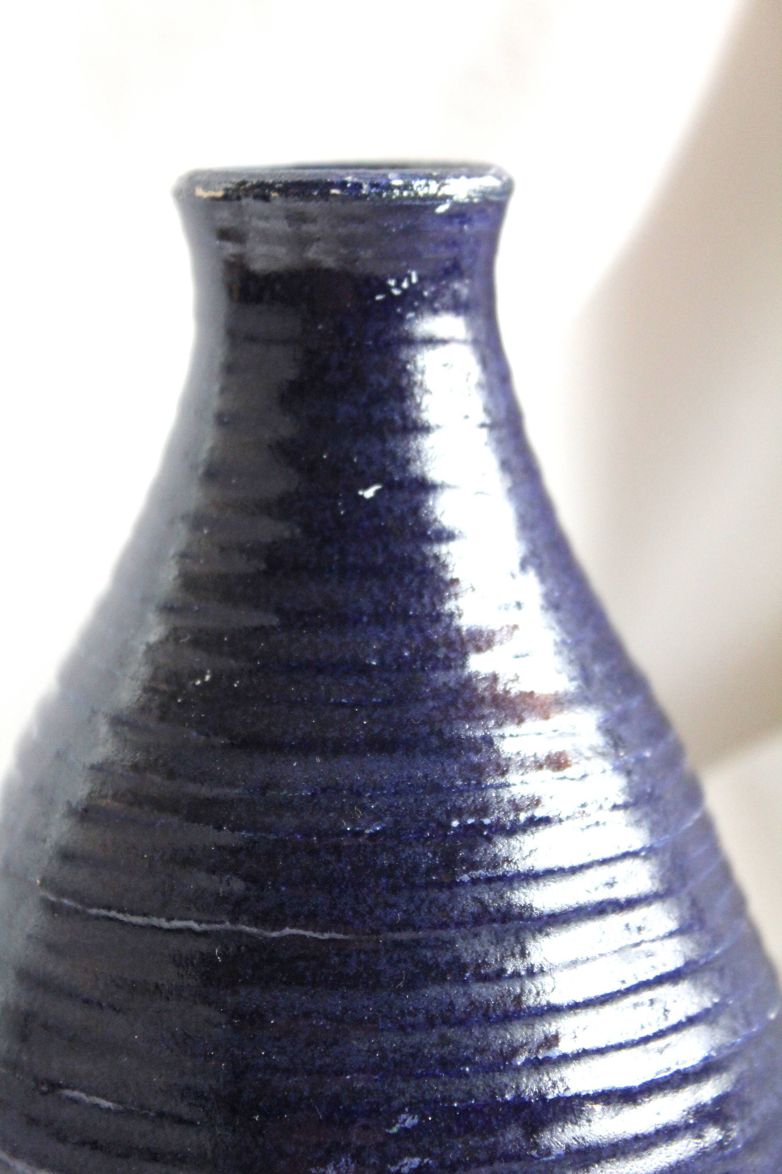 Blue grooved vase