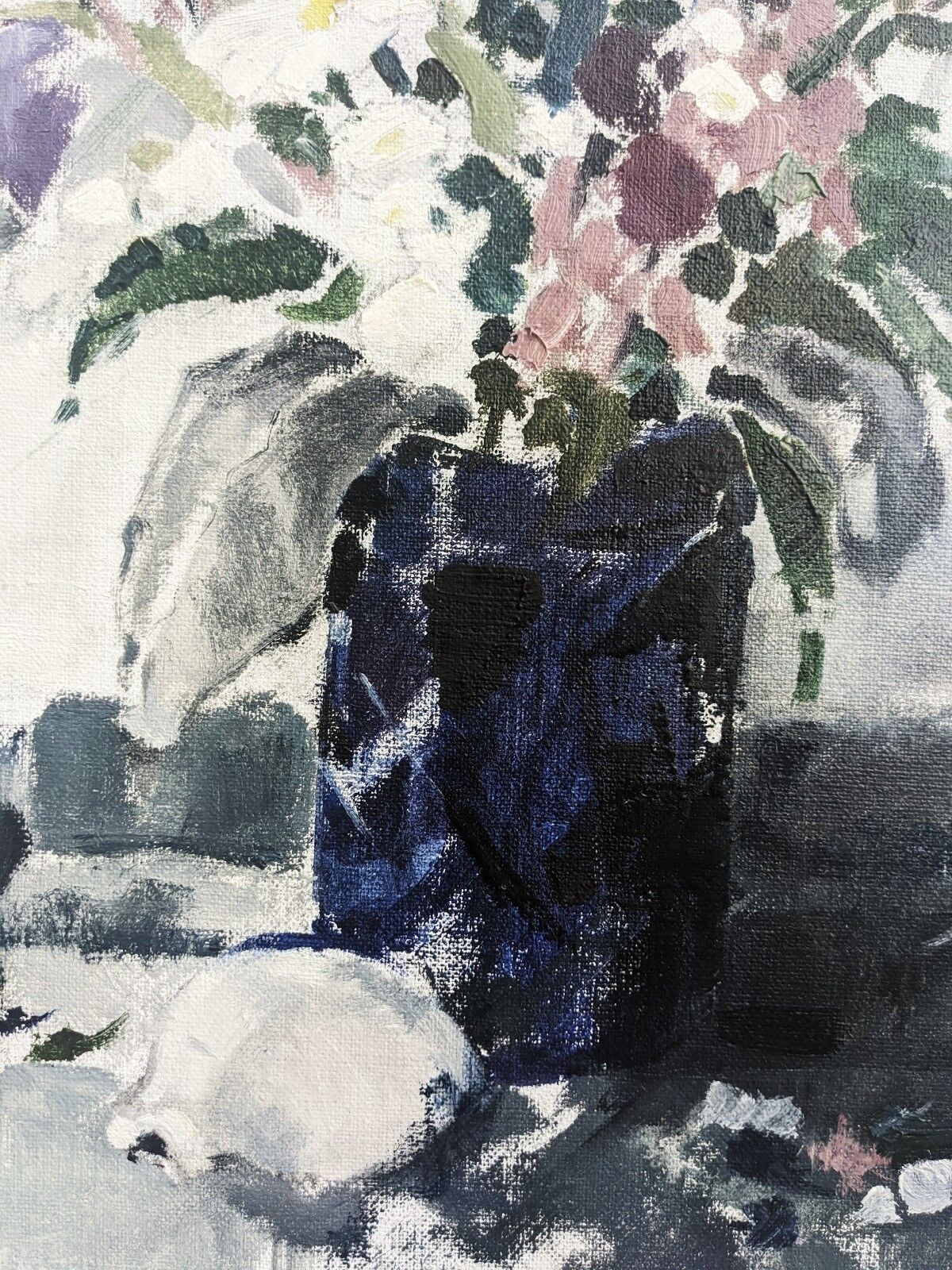 1983 Modern "Flowers & Shell" Swedish Floral Still Life Oil Painting, Framed