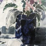 1983 Modern "Flowers & Shell" Swedish Floral Still Life Oil Painting, Framed