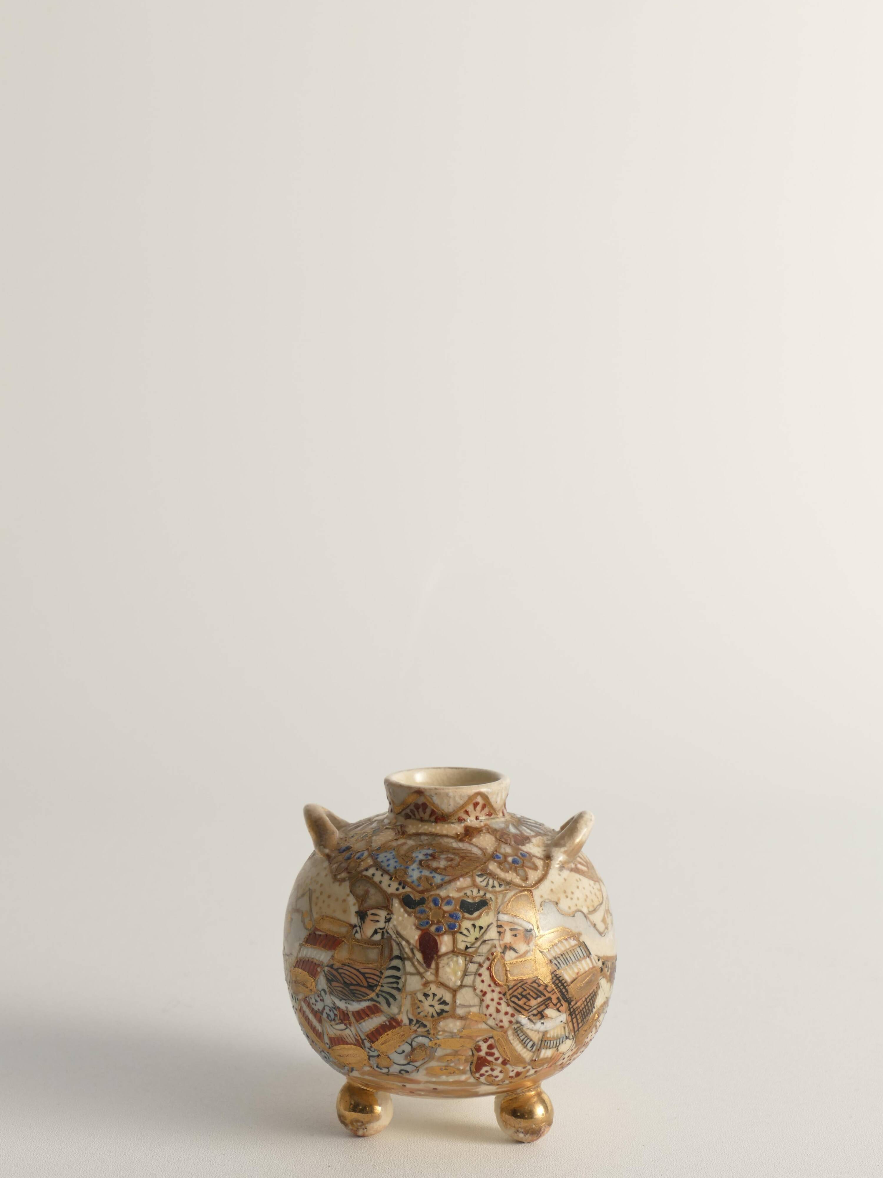 Satsuma Earthenware Vases, Hand-Painted Polychrome, Japan, Set of 2