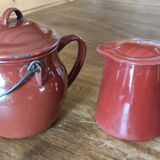 Old enamelled pot and pitcher set