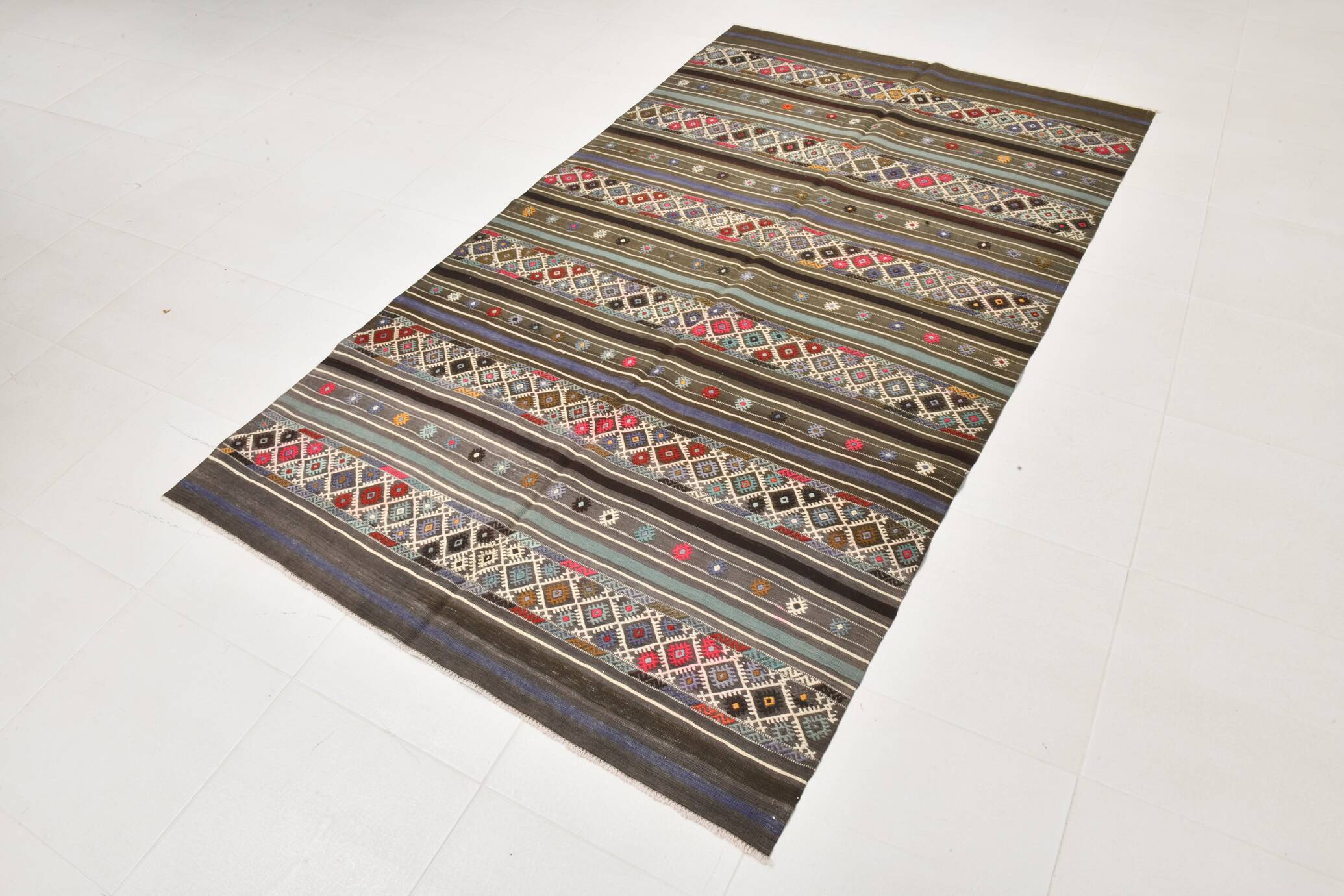 Turkish Colorful Persian Kilim Rug, Wool Area Rug, 141x240