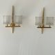 Pair of double wall lights in brass and moulded glass, Maison Arlus, France, 1950.