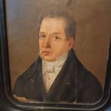 Tableau Ancien Début 19ème Siècle Huile Sur Papier Portrait