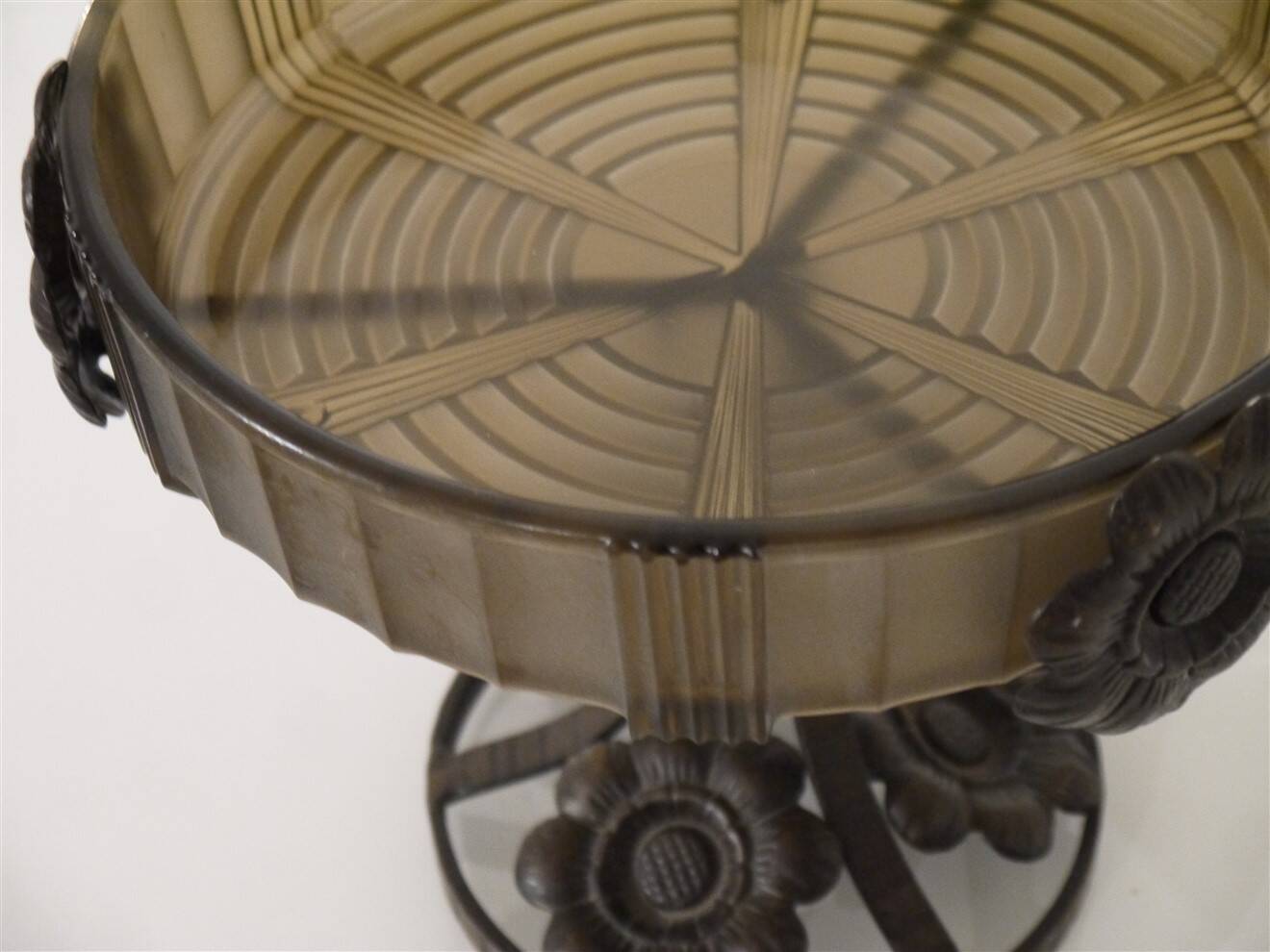 Art Deco coupe in smoked glass and metal by Pierre d'Avesn.