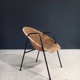 Mid-Century Modern Rattan Armchairs, France, 1950s, Set of 2