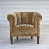 1960s, Danish vintage armchair, green furniture velour, ash wood legs.