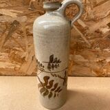 Antique beige enameled ceramic bottle vintage leaf decor