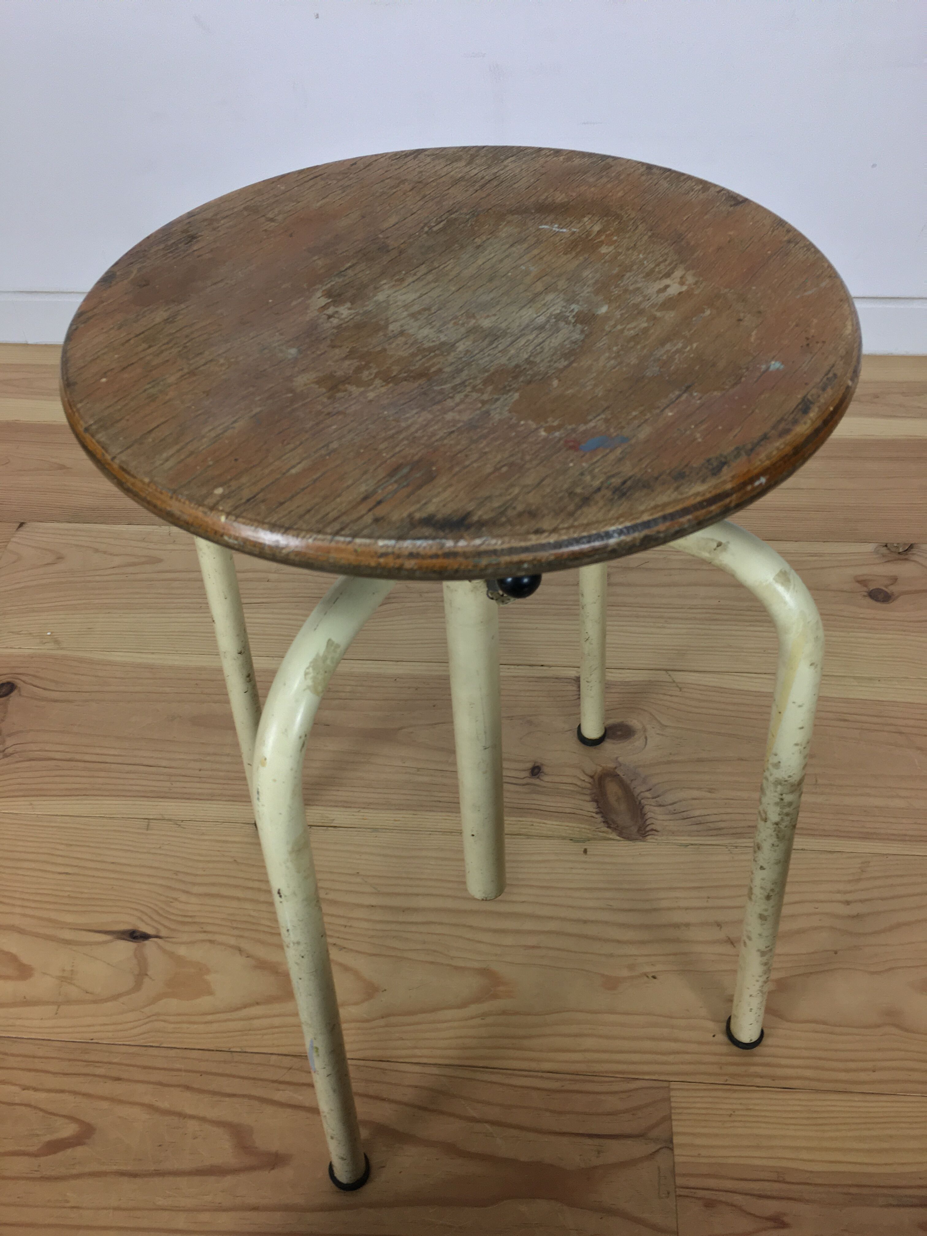 Workshop stool with system, metal and wood, adjustable industrial style