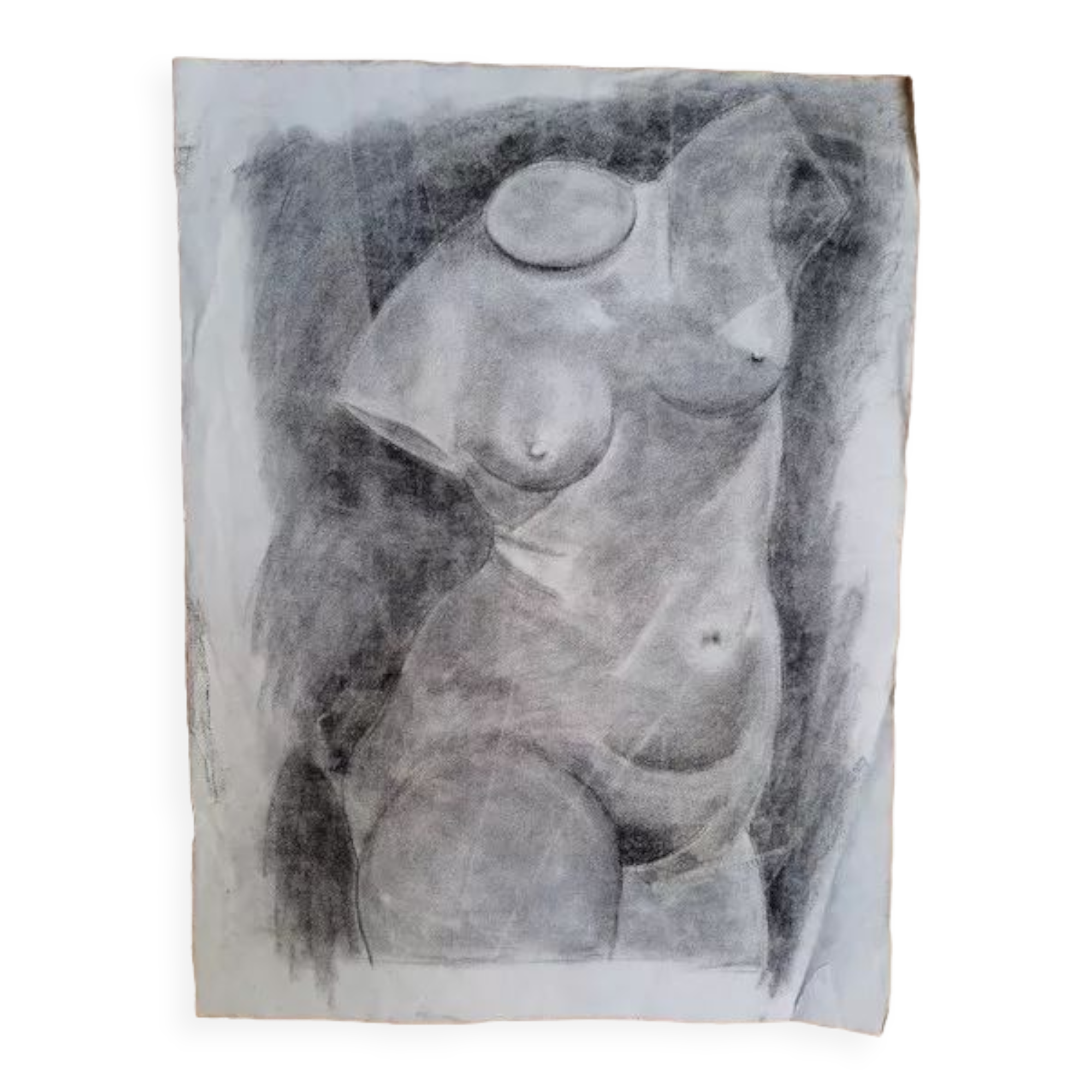 Drawing charcoal study nude femini statue 64x48cm
