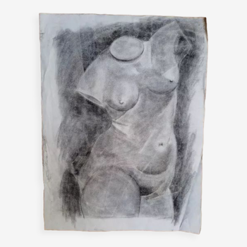Drawing charcoal study nude femini statue 64x48cm