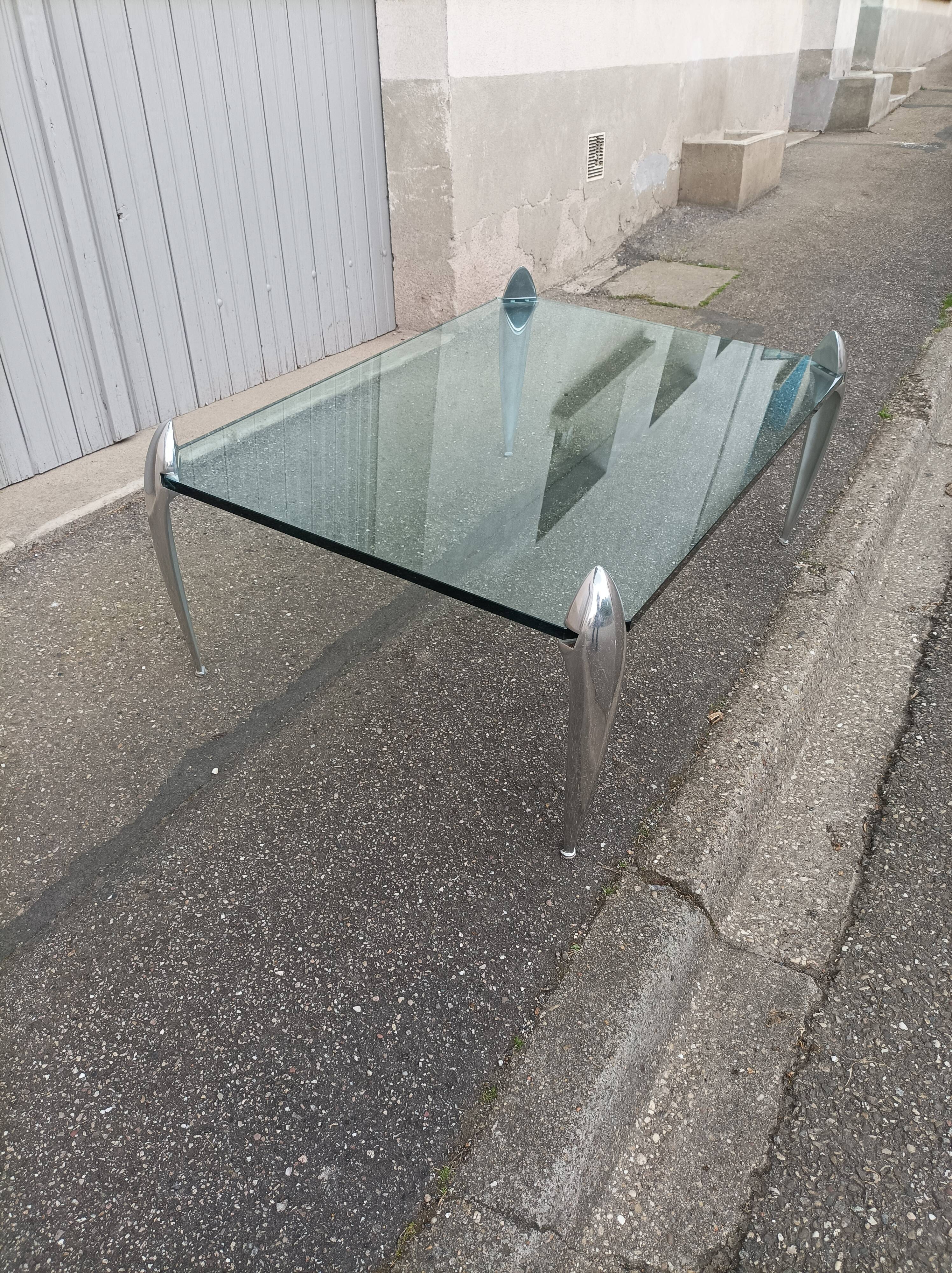Vintage coffee table glass slab and chrome