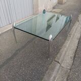 Vintage coffee table glass slab and chrome
