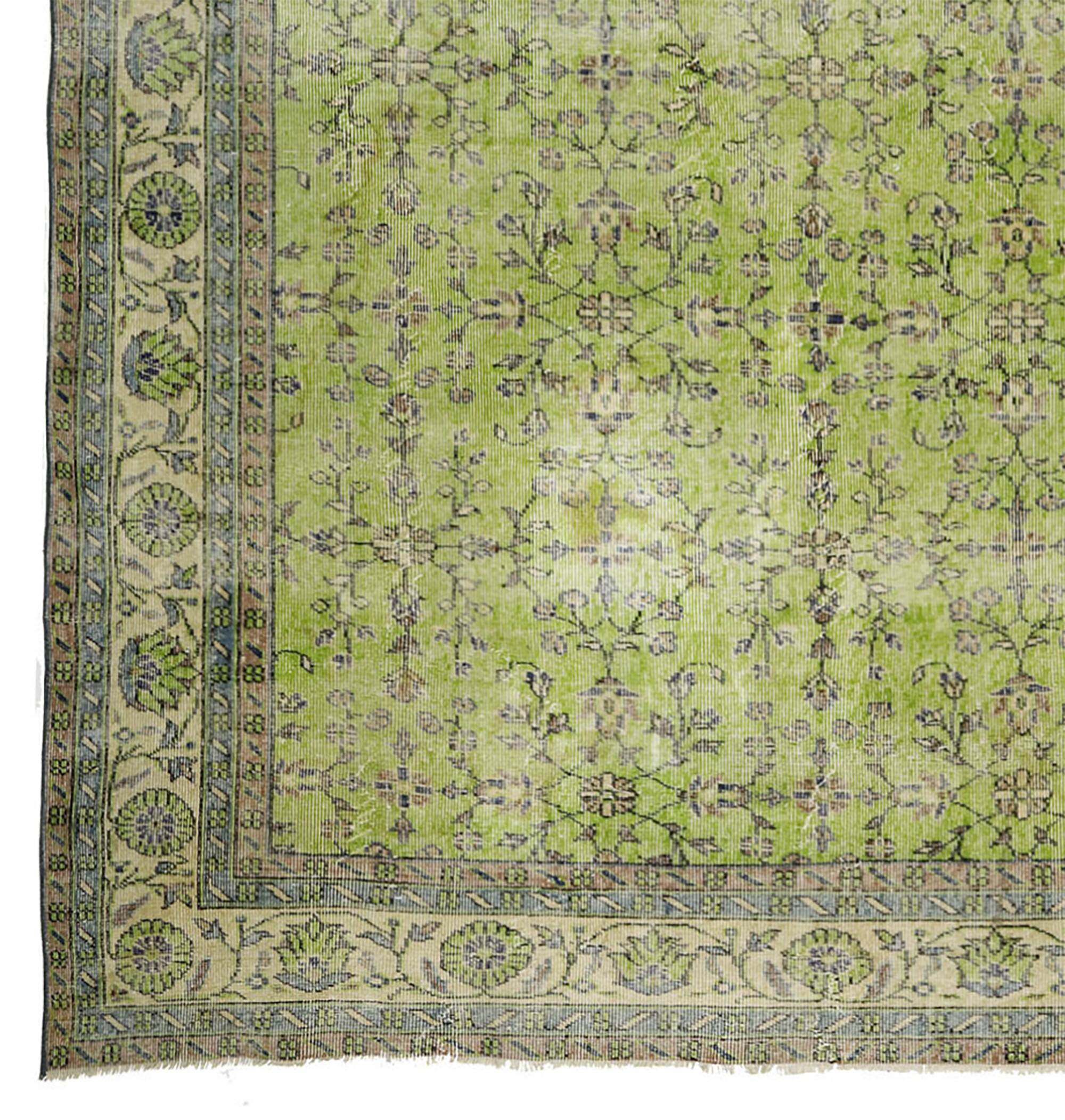 Vintage Green Floral Turkish Carpet 323 x 227 cm