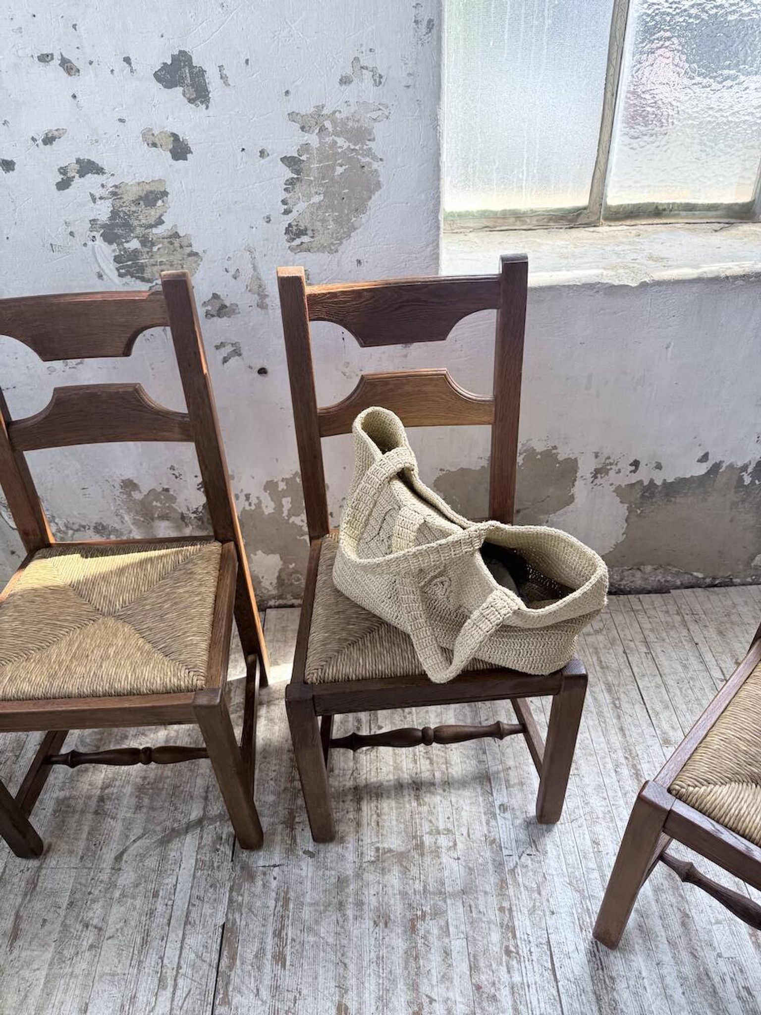 Set 4 chaises rustiques chêne De puydt, Belgique 1970