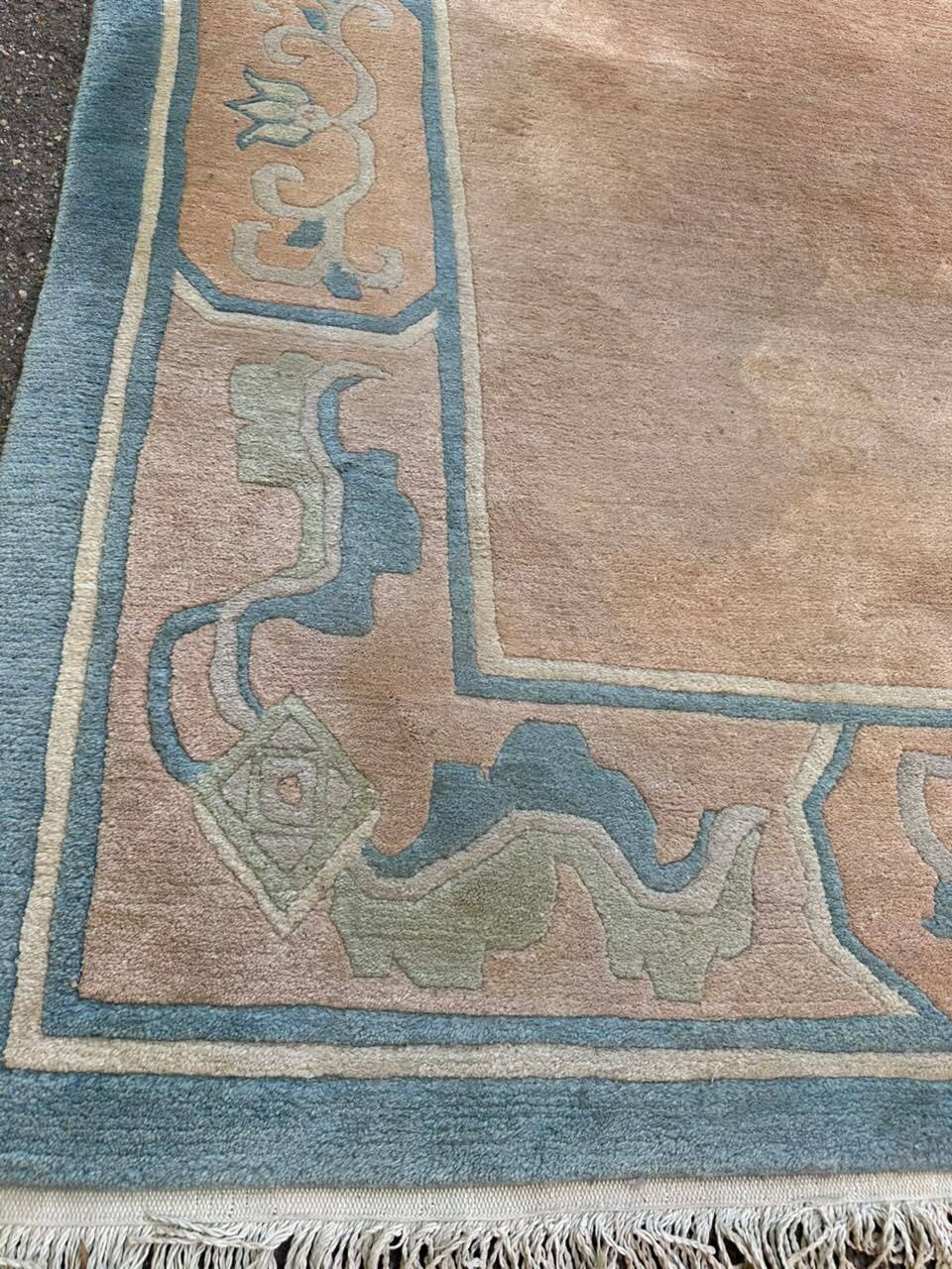 Large Handmade Chinese Carpet Wool (230x325 cm) – Beige & Celadon Blue