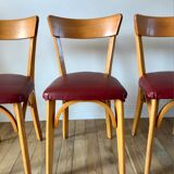 Set of 6 Luterma bistro chairs in blond wood and skaï 50s