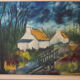 Tableau "les chaumières à la charrette" huile sur toile