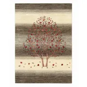 Hand-Knotted Wool Area Rug for Living Room, Tree Design Beige and Brown Carpet