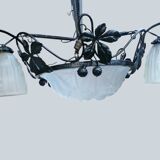 Wrought iron and art deco glass chandelier - Degué Workshops