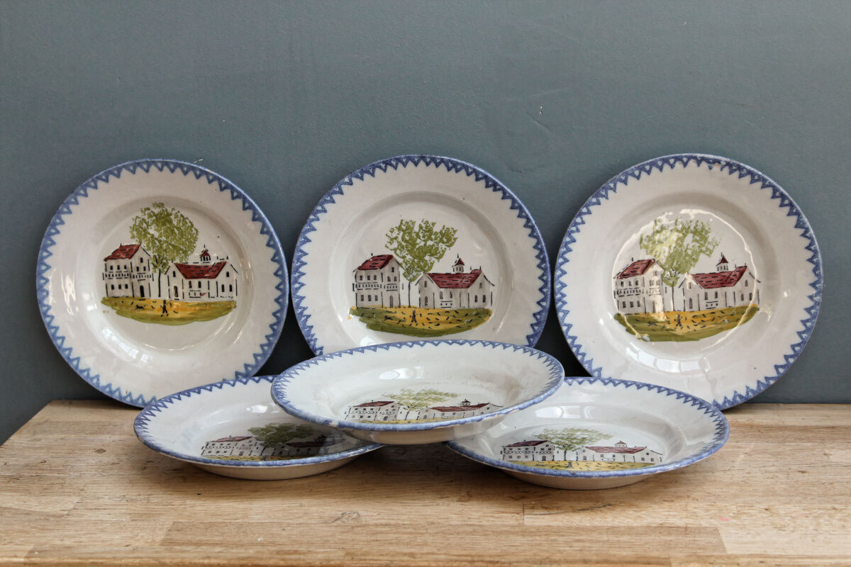 Set of 6 flat plates in faience of St Clément