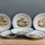 Set of 6 flat plates in faience of St Clément