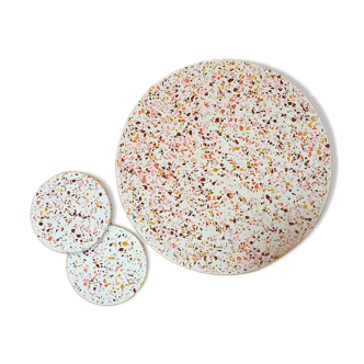 Centerpiece ⌀ 27.5 cm and 2 coasters — terrazzo tangerine