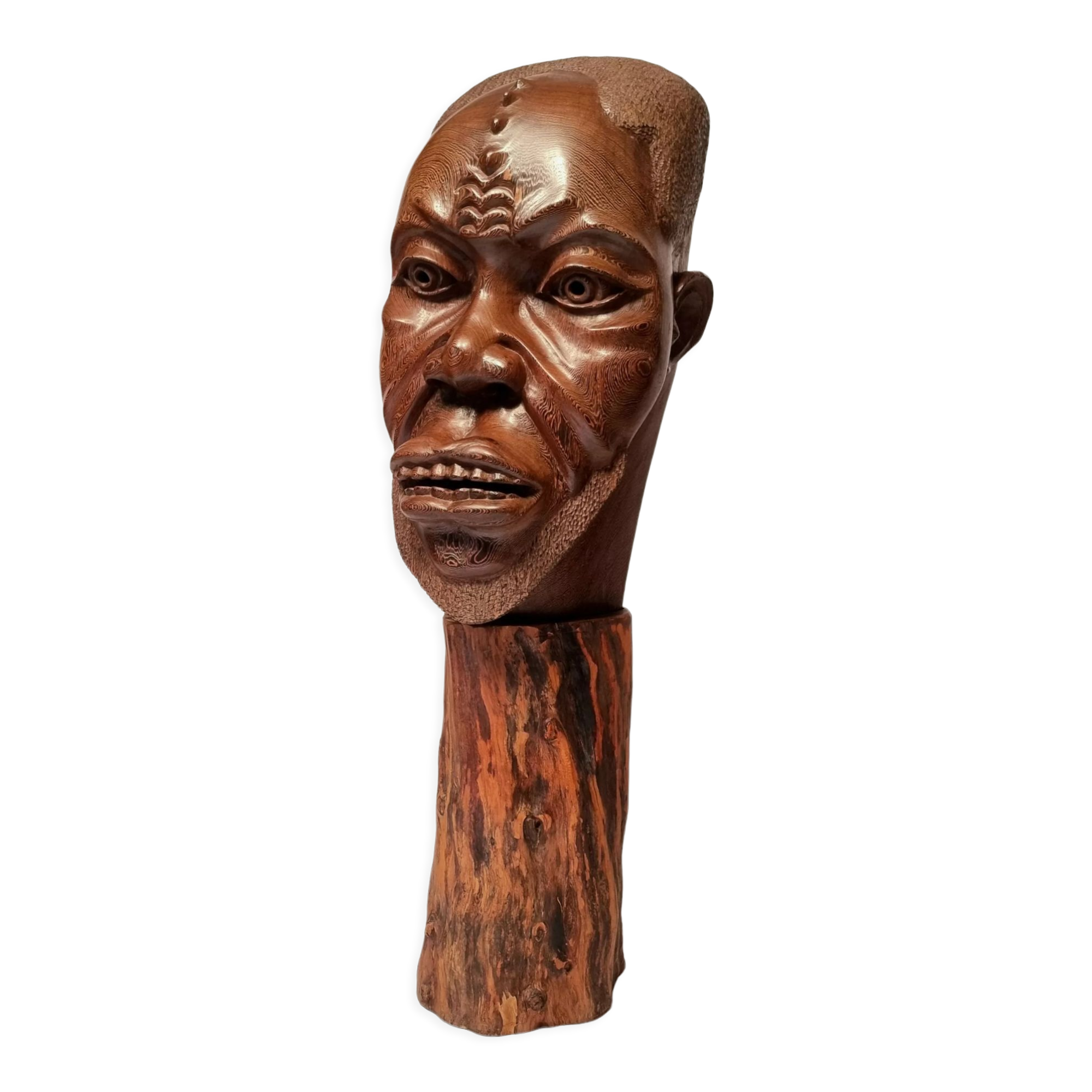 Sculpture of an african head and its base - wenge wood 1960