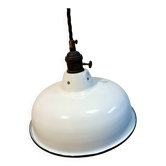 Vintage pendant light in white enamelled sheet metal,