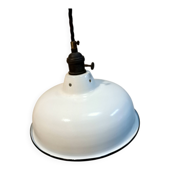 Vintage pendant light in white enamelled sheet metal,