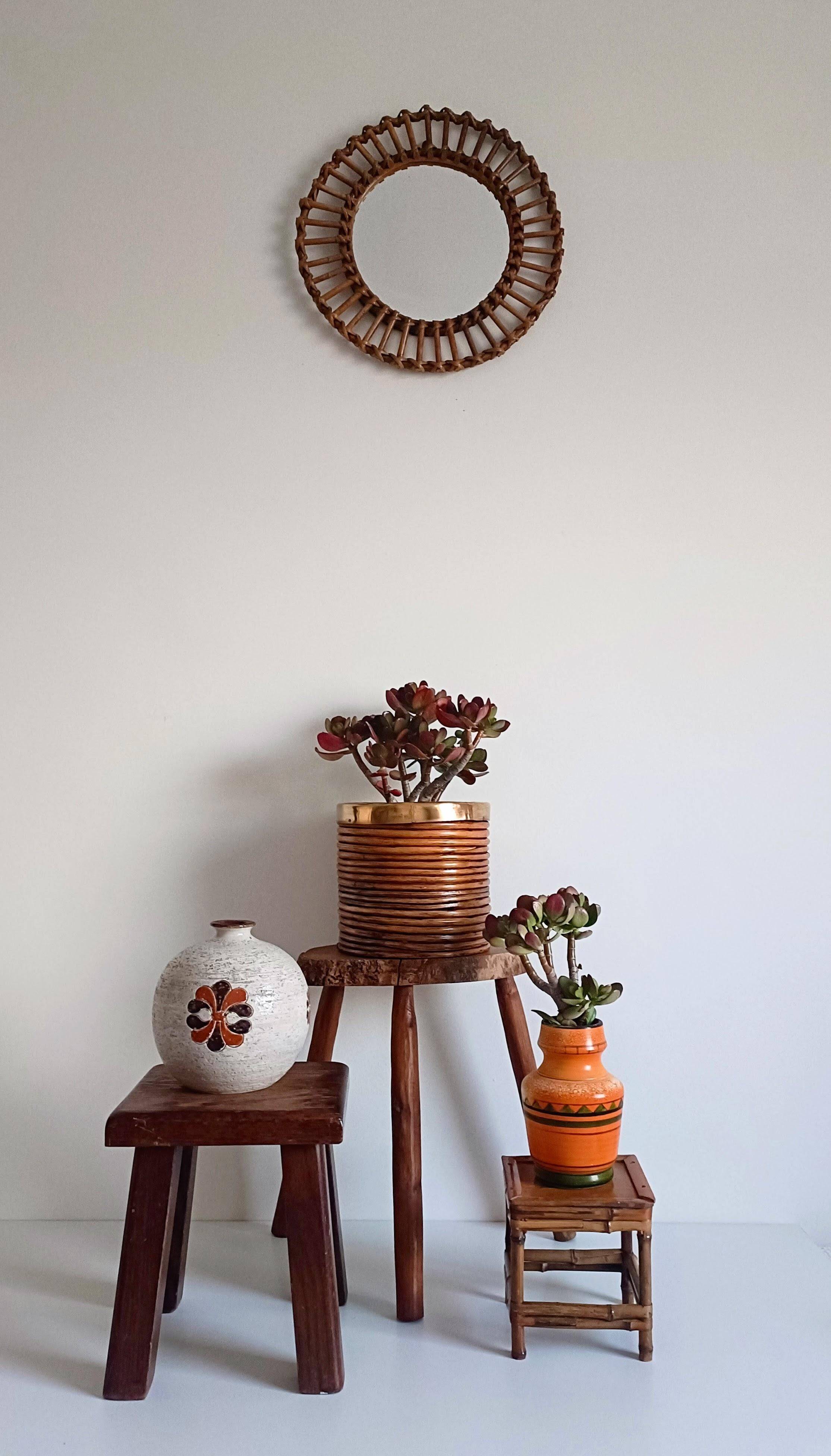 Mid-Century Bamboo Sunburst Mirror, France, Franco Albini Style, 1950s