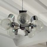 Vintage suspension 5 lights, glass and chrome