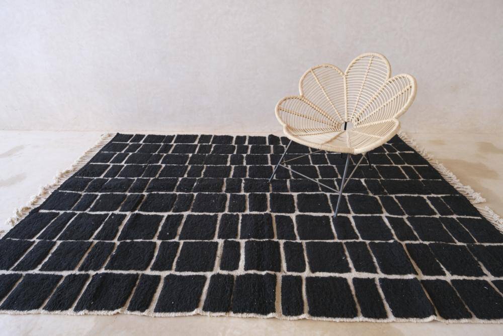 Black Moroccan Checkered Rug - 289 x 200 cm