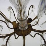 Vintage 8-light chandelier with glass pendants. 1960s.