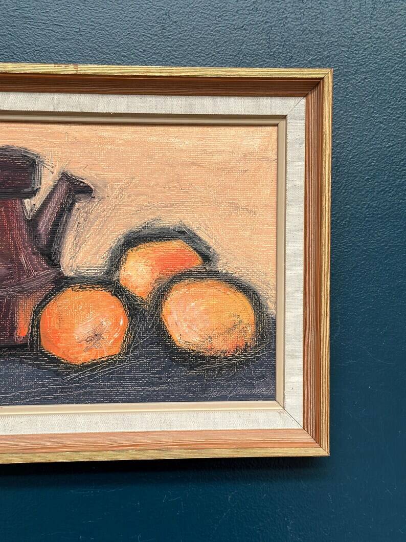 Original Swedish Oil on Panel – "Kattle and Oranges" by Herald – Signed – Dated 1966 – Framed Vintage Piece