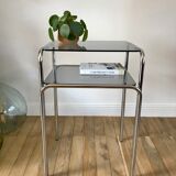 Side table in chrome and smoked glass 70s
