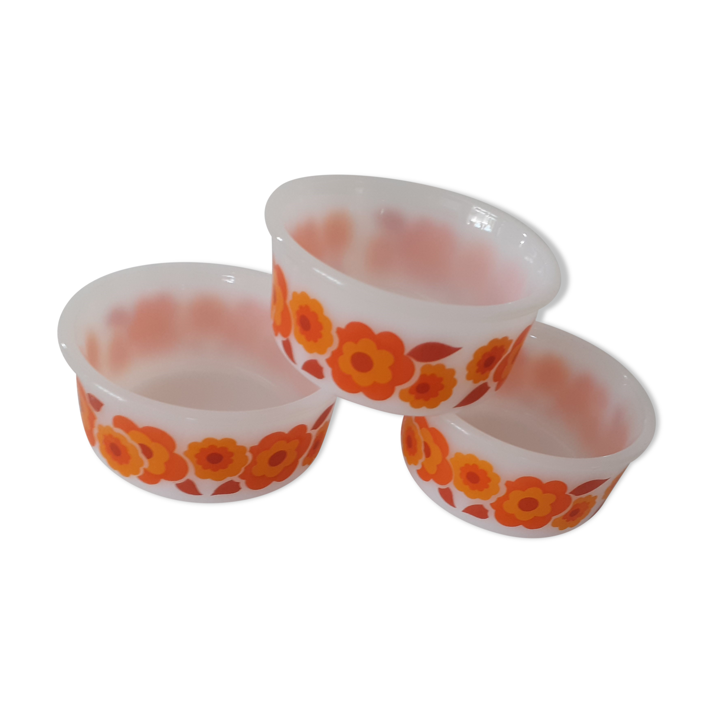 3 ramekins cups LOTUS Arcopal vintage orange flowers