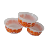 3 ramekins cups LOTUS Arcopal vintage orange flowers