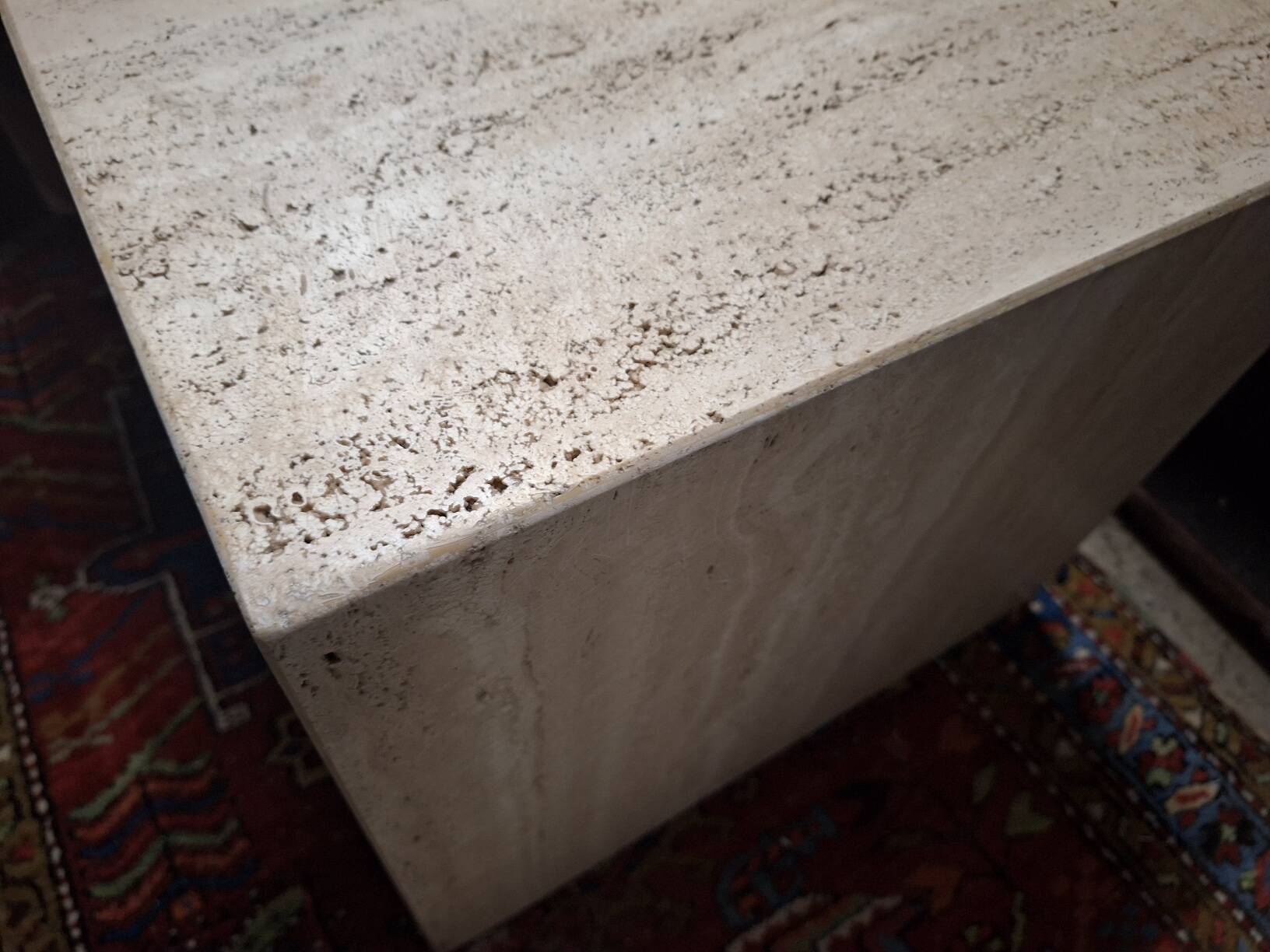 Italian veined travertine coffee table or pedestal